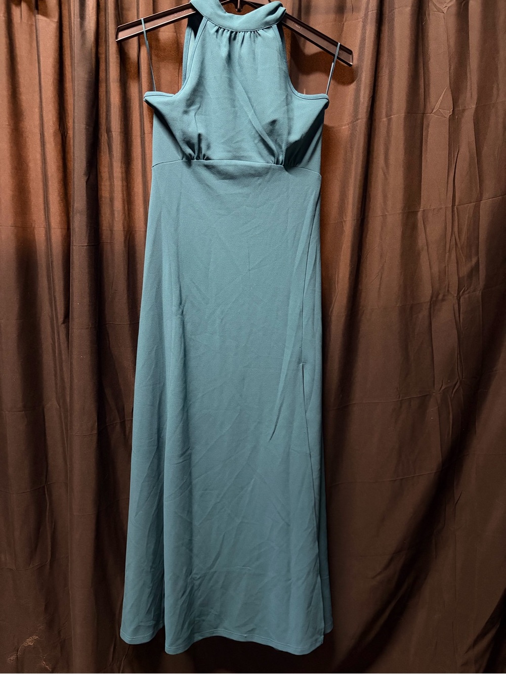 Elegant Halter Formal Floor Length Dress in Teal Blue with Slit
